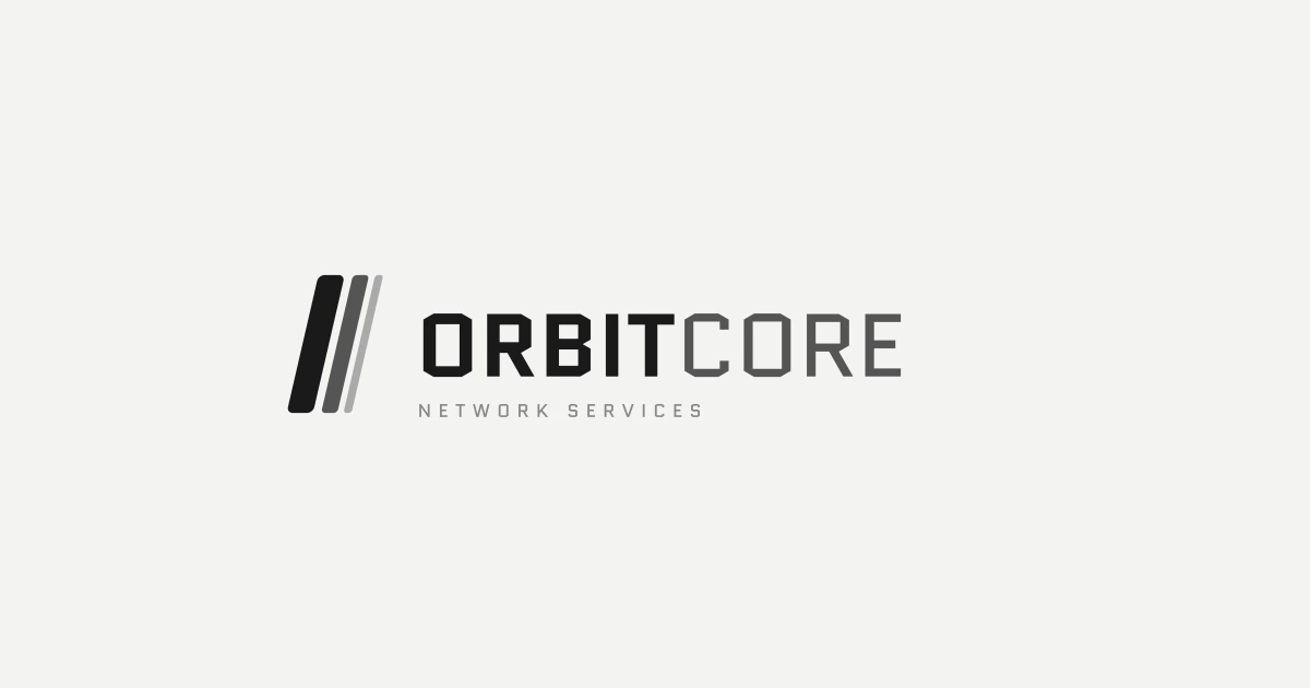 Official Orbitcore logo in monochrome, centered on a light background.